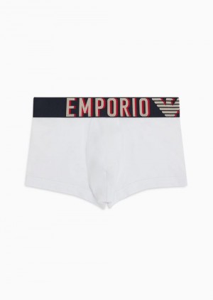 White Emporio Armani Asv Megalogo Organic-cotton Boxer Briefs | EA-SN58787