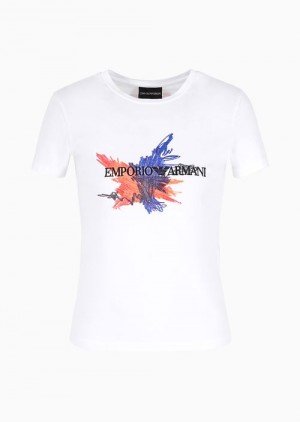 White Emporio Armani Asv Organic-jersey T-shirt With Abstract Embroidery And Logo | EA-SN57064