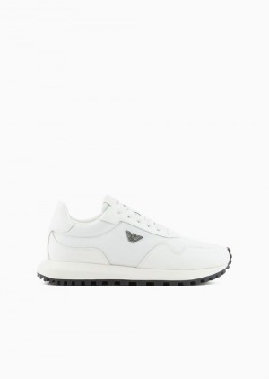 White Emporio Armani Asv Recycled Nylon Sneakers With Regenerated Saffiano Details | EA-SN58900