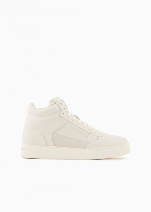 White Emporio Armani Asv Regenerated Leather High-top Sneakers With Suede Detail | EA-SN58927