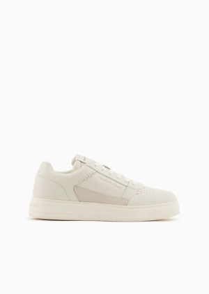 White Emporio Armani Asv Regenerated-leather Sneakers With Stitching Details | EA-SN58924