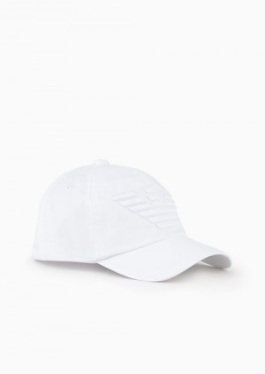 White Emporio Armani Baseball Cap With Embroidered Oversized Eagle | EA-SN59188