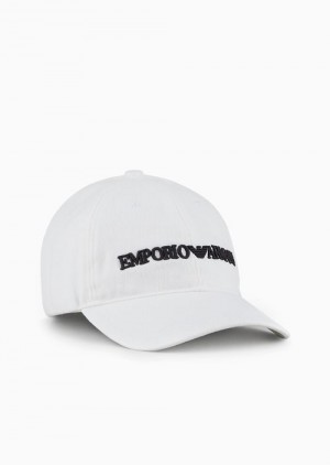 White Emporio Armani Baseball Cap With Embossed Emporio Armani Embroidery | EA-SN59190