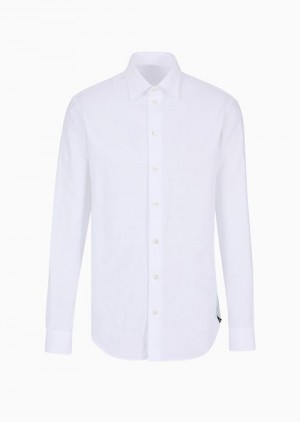 White Emporio Armani Classic-collar Shirt With All-over Chevron Jacquard Pattern | EA-SN57920