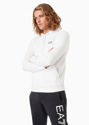 White Emporio Armani Core Identity Hooded Sweatshirt | EA7-SN59986