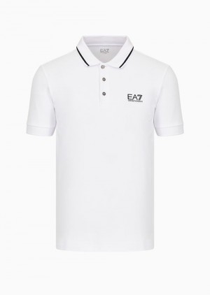 White Emporio Armani Core Identity Stretch Piqué Polo Shirt | EA7-SN59929