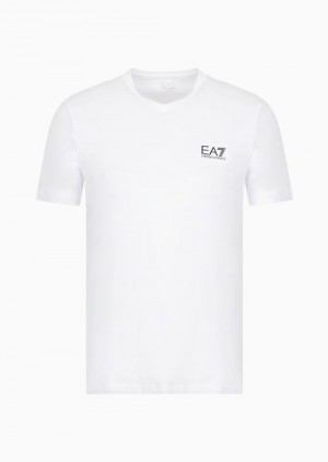 White Emporio Armani Core Identity Stretch Cotton-jersey T-shirt | EA7-SN59936