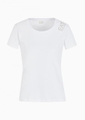 White Emporio Armani Core Lady Stretch-cotton T-shirt | EA7-SN59653