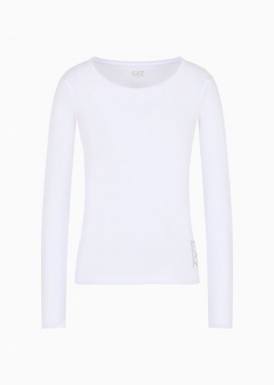 White Emporio Armani Core Lady Stretch-cotton Long-sleeved T-shirt | EA7-SN59659