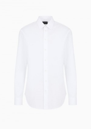 White Emporio Armani Cotton Armure Shirt | EA-SN57898