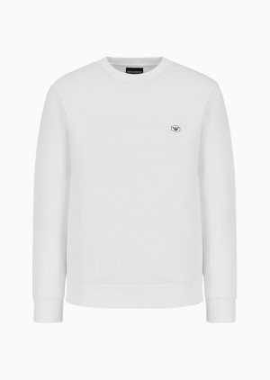 White Emporio Armani Crew-neck Sweatshirt With Micro Logo Patch | EA-SN58534