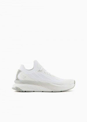 White Emporio Armani Crusher Distance Sonic Knit Sneakers | EA7-SN59790