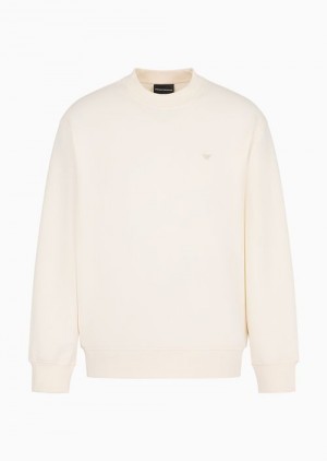 White Emporio Armani Double-jersey Full-zip Sweatshirt With Jacquard Logo Detail | EA-SN58503