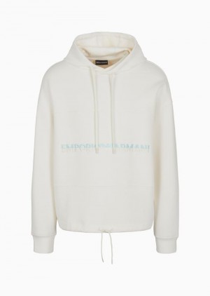 White Emporio Armani Double-jersey Hooded Sweatshirt With Two-tone Embroidered Logo | EA-SN58510