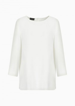 White Emporio Armani Envers-satin Blouse With 3/4 Sleeves | EA-SN56960