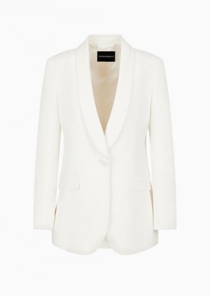 White Emporio Armani Envers-satin, Shawl-collar Jacket | EA-SN56470