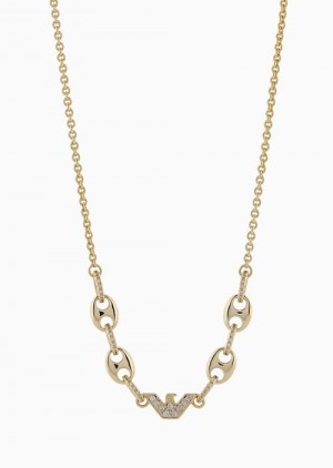 White Emporio Armani Gold-tone Brass Station Necklace | EA-SN57544