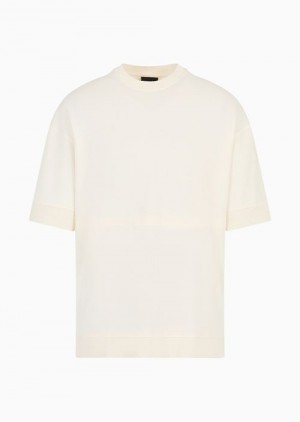 White Emporio Armani Heavyweight Jersey Comfort-fit T-shirt With Colour-block Details | EA-SN58606