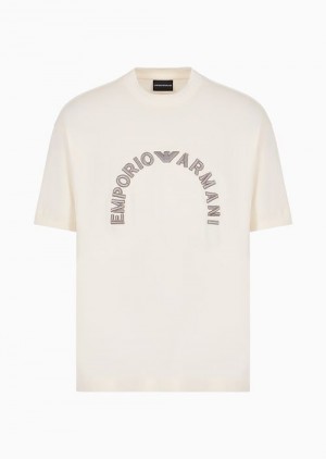 White Emporio Armani Heavyweight Jersey T-shirt With Logo Embroidery In A Military Font | EA-SN58649