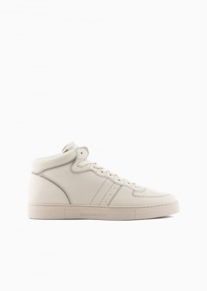 White Emporio Armani High-top Sneakers With Micro-perforated Details | EA-SN58949