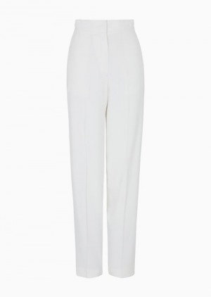 White Emporio Armani High-waisted Stretch-fabric Trousers | EA-SN56835