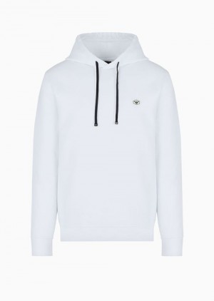 White Emporio Armani Hooded Sweatshirt With Micro Logo Patch | EA-SN58533