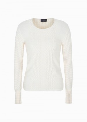 White Emporio Armani Icon Plated Wool-blend Jumper With Ribbed Check | EA-SN56666