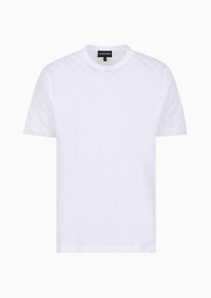 White Emporio Armani Jacquard Jersey T-shirt With Op-art Motif | EA-SN58680