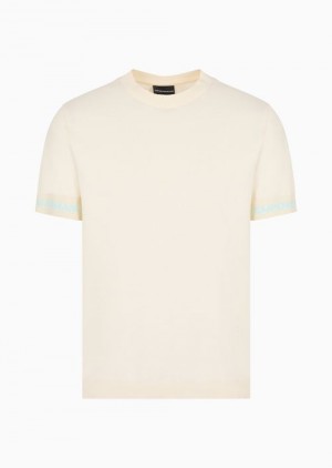 White Emporio Armani Jersey T-shirt With Jacquard Logo Knit Trims | EA-SN58629