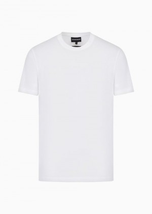 White Emporio Armani Jersey T-shirt With Jacquard Logo | EA-SN58675