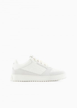 White Emporio Armani Leather And Suede Sneakers With Ea Logo | EA-SN59000