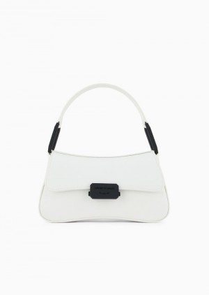 White Emporio Armani Leather Baguette Shoulder Bag With Strap | EA-SN57384