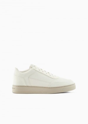 White Emporio Armani Leather Sneakers With Side Logo | EA-SN58983