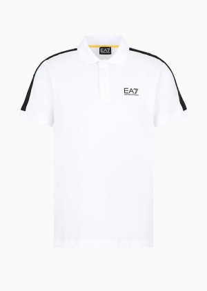 White Emporio Armani Logo Series Cotton Polo Shirt | EA7-SN59960