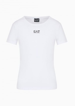 White Emporio Armani Logo Series Crew-neck T-shirt In An Asv Organic-cotton Blend | EA7-SN59669