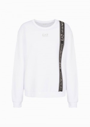 White Emporio Armani Logo Series Recycled Fabric And Cotton Crew-neck Sweatshirt | EA7-SN59577