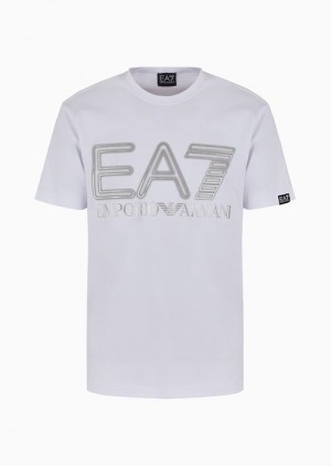 White Emporio Armani Logo Series Stretch-cotton Short-sleeved T-shirt | EA7-SN59953