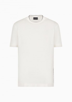 White Emporio Armani Lyocell-blend Jersey T-shirt With Asv Jacquard Logo | EA-SN58631