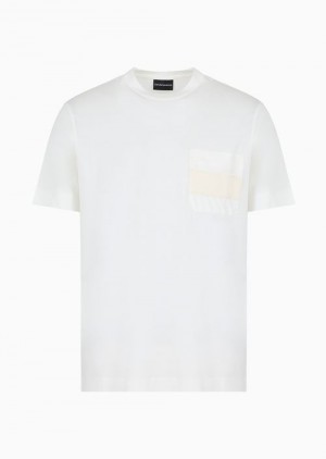 White Emporio Armani Lyocell-blend Jersey T-shirt With Asv Rubberised Logo Stripe On The Pocket | EA-SN58658