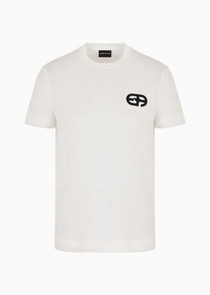 White Emporio Armani Lyocell-blend Jersey T-shirt With Armani Sustainability Values Ea Logo Raised Embroidery | EA-SN58699