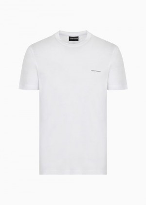 White Emporio Armani Lyocell-blend Jersey T-shirt With Asv Micro Logo Lettering | EA-SN58739