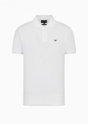 White Emporio Armani Mercerised Piqué Polo Shirt With Micro Eagle | EA-SN58461