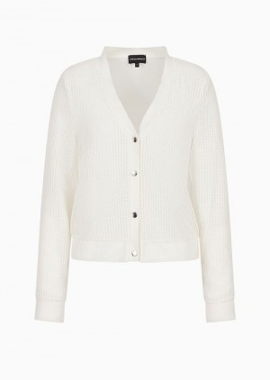 White Emporio Armani Mesh V-neck Cardigan | EA-SN56658