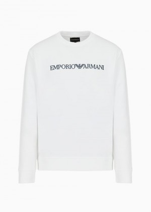 White Emporio Armani Modal-blend Sweatshirt With Logo Print | EA-SN58535