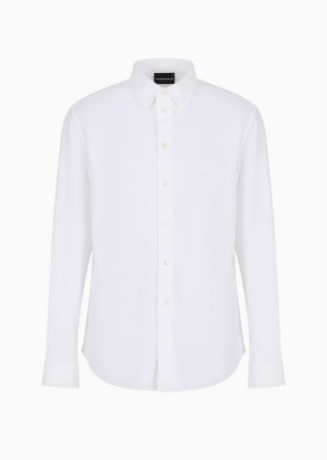 White Emporio Armani Modern-fit Shirt In Stretch Fabric With Small Collar | EA-SN57904