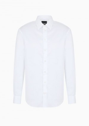 White Emporio Armani Modern-fit, Stretch-cotton, Non-iron Shirt With A Stiff Collar | EA-SN57890