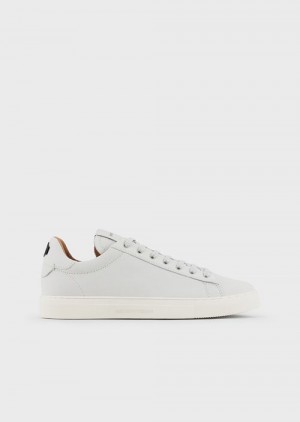 White Emporio Armani Nubuck Sneakers With Back Logo | EA-SN58957