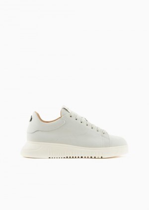 White Emporio Armani Nubuck Sneakers With Knurled Soles | EA-SN58974