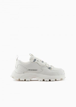 White Emporio Armani Nylon Sneakers With Trekking-style Lacing | EA-SN59001