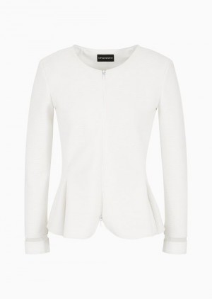 White Emporio Armani Ottoman Jersey, Single-breasted Jacket With Godet Pleats | EA-SN56454